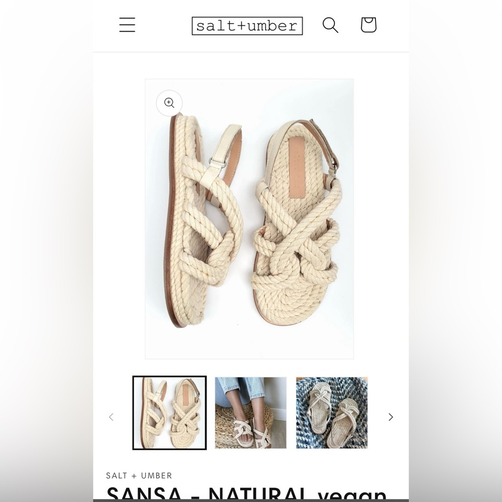 Salt + Umber Natural Rope Sandals Size 10 Retails $149 Still available on line